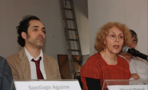 Julieta Egurrola y Bruno Bichir en la conferencia de prensa