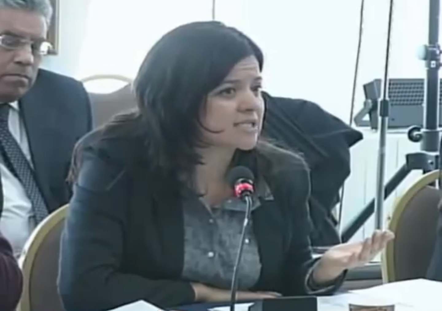 Jaqueline Sáenz, abogada de FUNDAR, durante la audiencia ante la CIDH sobre el tema en marzo pasado