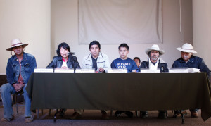 Aldabi Olvera del Comité en Defensa del Bosque Otomí-Mexica y habitantes de San Francisco Xochicuautla en conferencia de prensa | Foto: Alina Vallejo