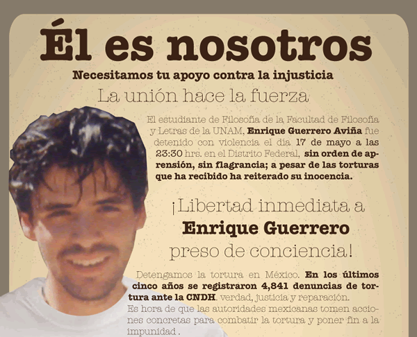 Cartel en apoyo a Enrique | Foto retomada de enriqueguerrero.org