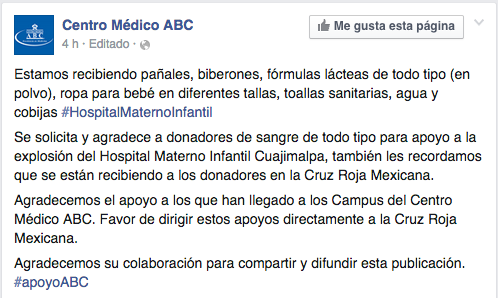 Invitación a donar para afectados por explosión en Cuajimalpa