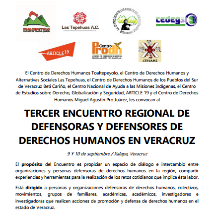 Tercer Encuentro Regional de Defensoras y Defensores de Derechos Humanos en Veracruz