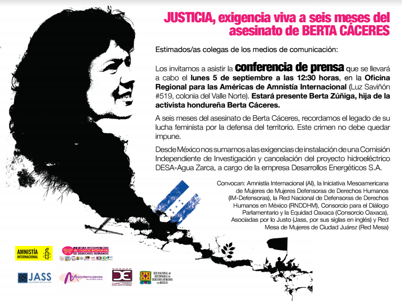 Conferencia de prensa para exigir justicia por el asesinato de Berta Cáceres