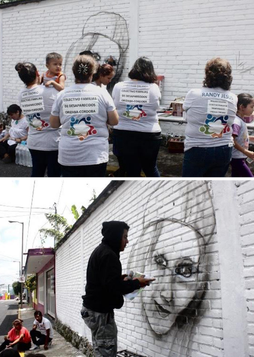 Las familias de Orizaba toman los muros para pintar los rostros de sus secuestrados