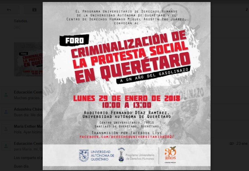 Foro «Criminalización de la protesta social en Querétaro»
