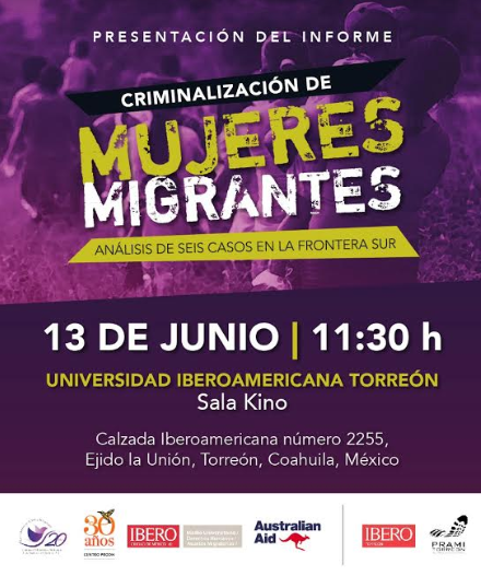 EN AGENDHA | Presentación del informe «Criminalización de mujeres migrantes», en Torrerón