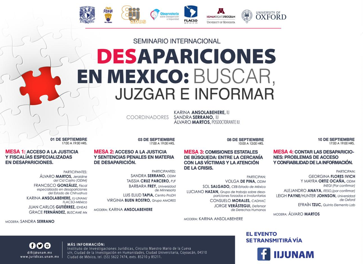 EN AGENDHA | Seminario Internacional «Desapariciones en Mexico: Buscar, juzgar e informar»