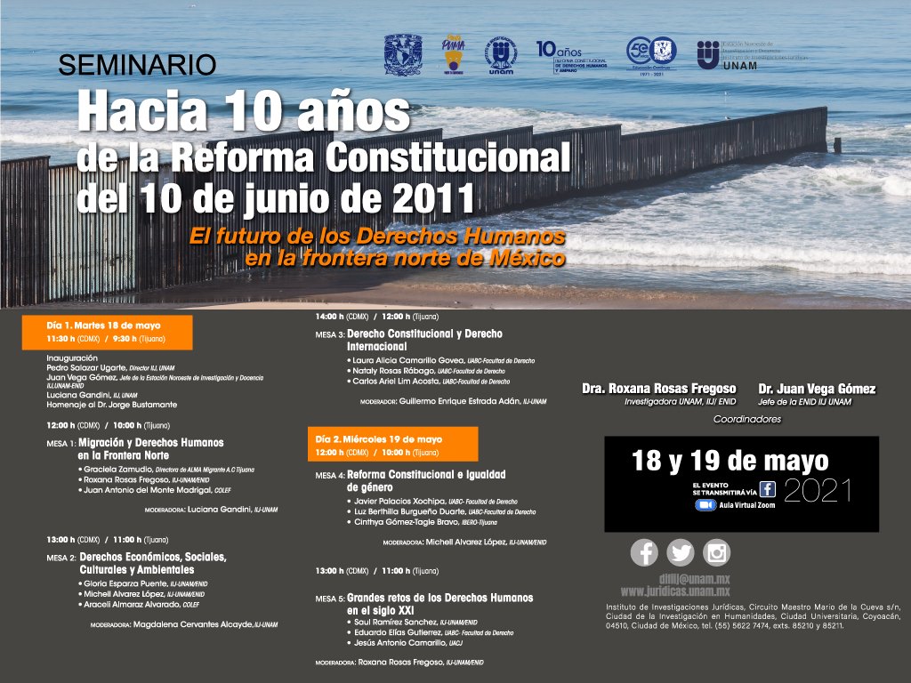 EN AGENDHA | Seminario «Hacia 10 años de la Reforma Constitucional de 2011. El futuro de los ddhh en la frontera norte de México».